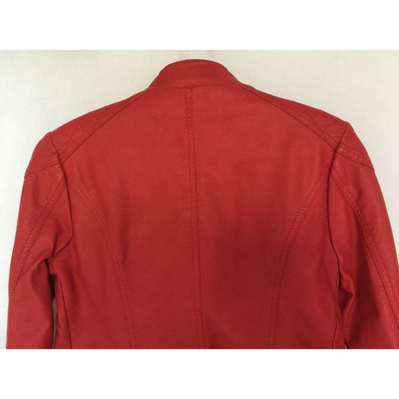 Alfani Red Faux Leather Vegan Moto Bomber Jacket Size XS Lined Pockets Zip Up - Picture 7 of 9